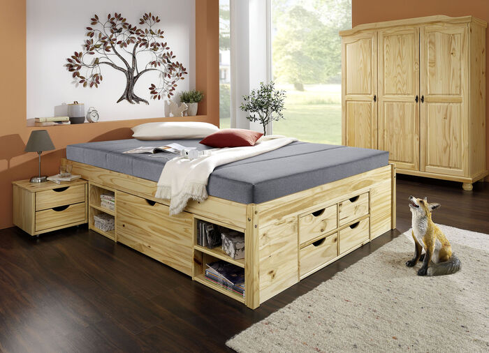 Funktionsbett aus massivem Kiefernholz NATUR
