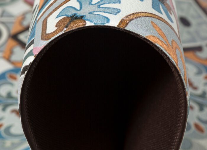 Strapazierf&auml;higer K&uuml;chenl&auml;ufer und -teppich im Fliesen-Design BLAU-GRAU