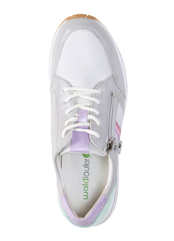 Waldl&auml;ufer Schn&uuml;rschuh mit zart schimmerndem Nappaleder mit Textil-Besatz SILBERGRAU-MULTICOLOR