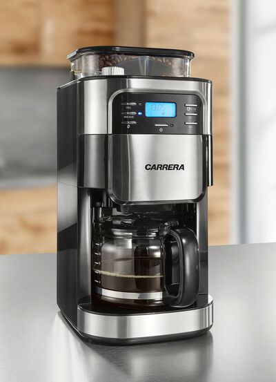 &bdquo;Carrera" Aroma PlusEdelstahl-Kaffeemaschine mit Mahlwerk 