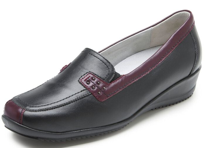 Waldl&auml;ufer, bequeme Damen-Slipper, Weite H, mit herausnehmbarem Fu&szlig;bett SCHWARZ-BURGUND