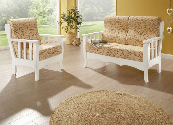 Polstermöbel auf massivem Kiefernholz-Gestell WEISS-BUNT