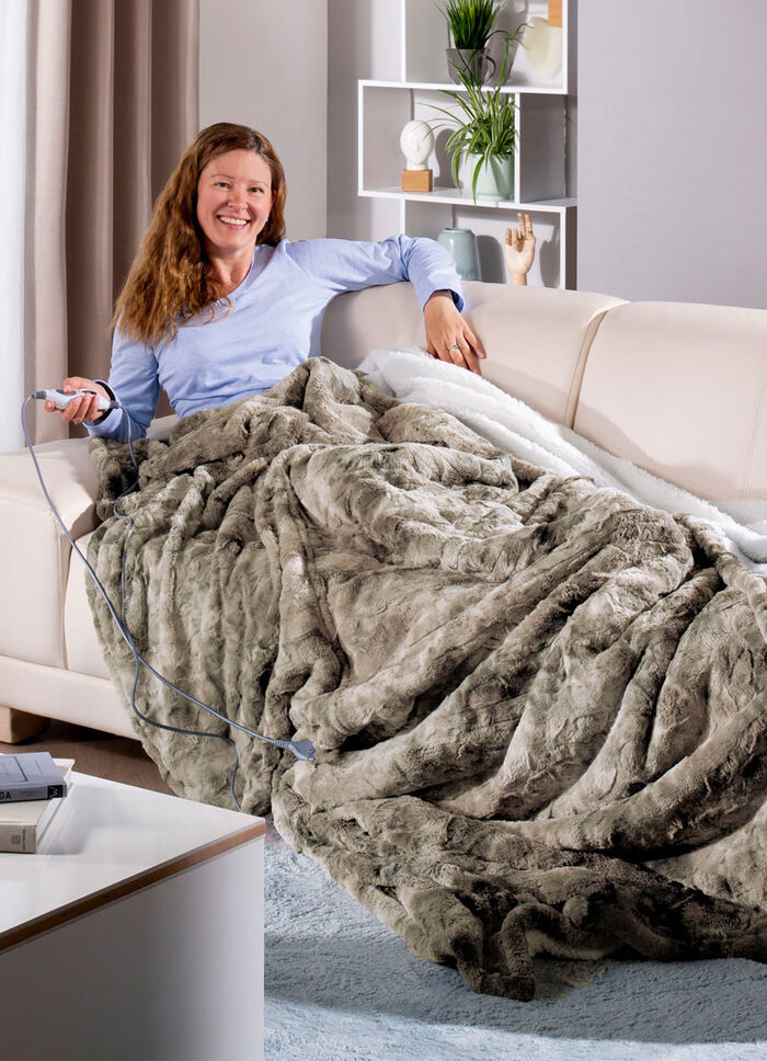 XXL-Heizdecke in Lammfell-Optik BEIGE