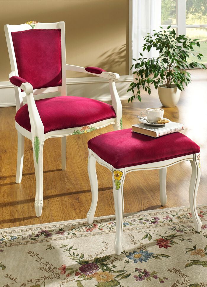 Sitzm&ouml;bel auf massivem Buchenholzgestell ANTIKWEISS-ROT