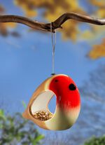 Handbemalte Futterstelle Vogel aus Keramik ROT
