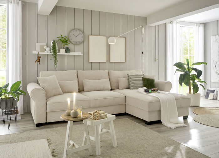 Moderne Polsterecke mit Bettfunktion CREME