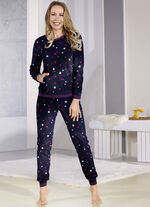 Schlafanzug aus Polarfleece mit Kängurutaschen und Bündchen 