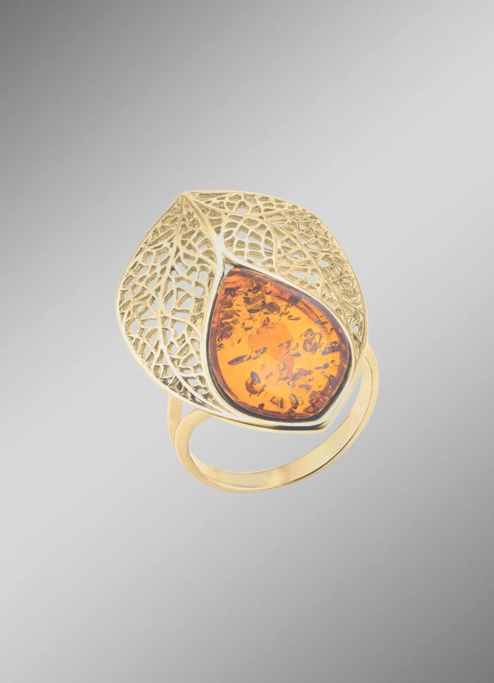 Vergoldeter Damenring mit Bernstein 