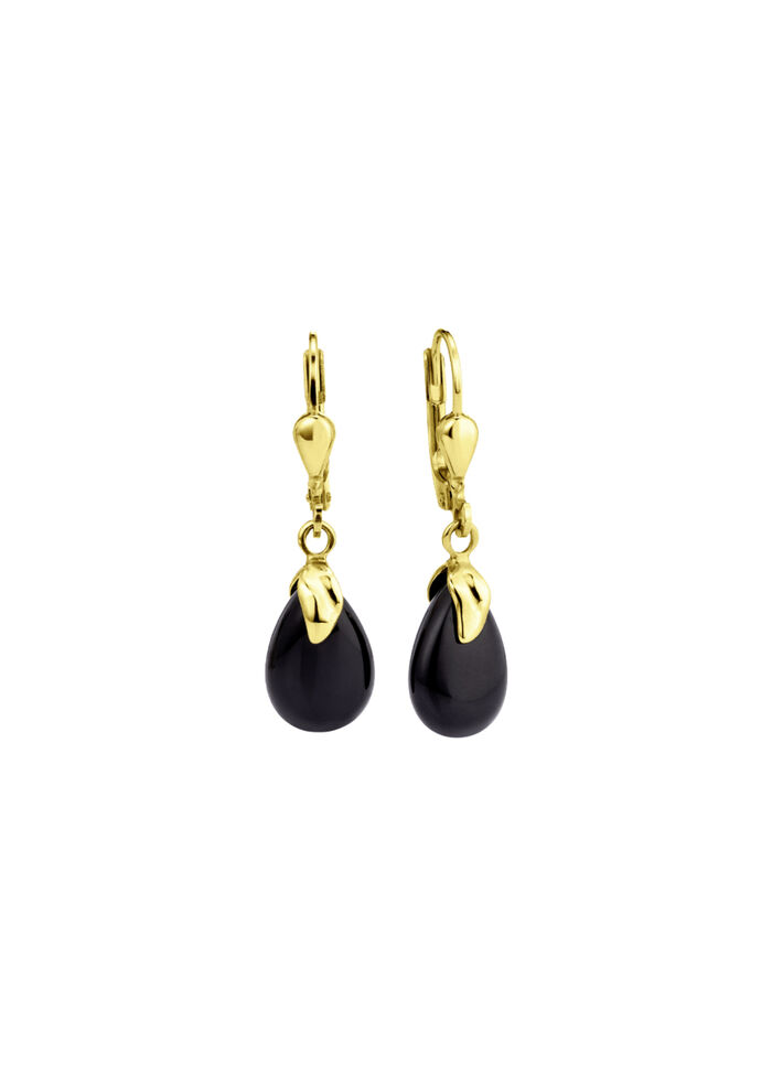 Ohringe aus Gold 375/- fein mit Onyx, beh. 