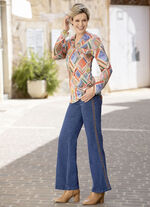 Jeans mit Ziersteppungen im Ethno-Stil JEANSBLAU