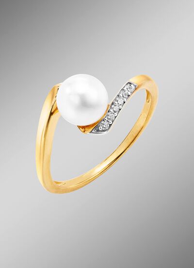 Damenring mit S&uuml;&szlig;wasser-Zuchtperle und synth. Zirkonia 