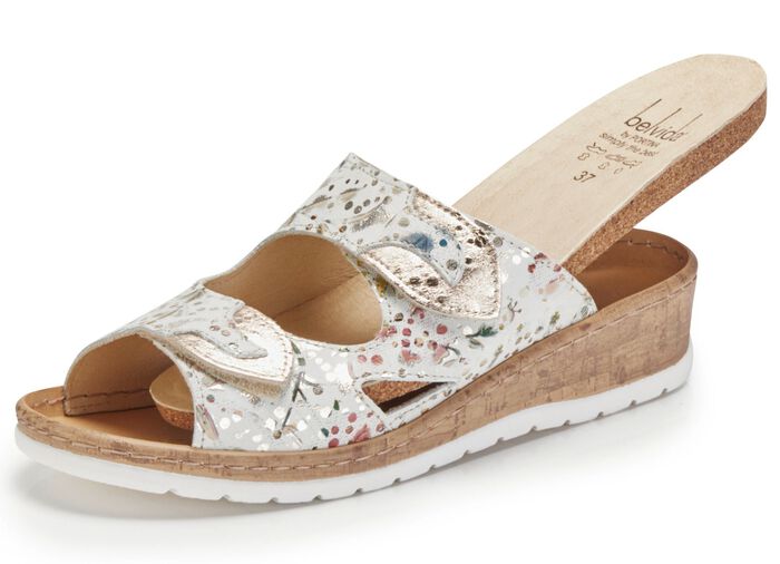 ELENA EDEN, bequeme Damen-Pantoletten, Weite H, mit herausnehmbarem Fu&szlig;bett ECRU-BUNT