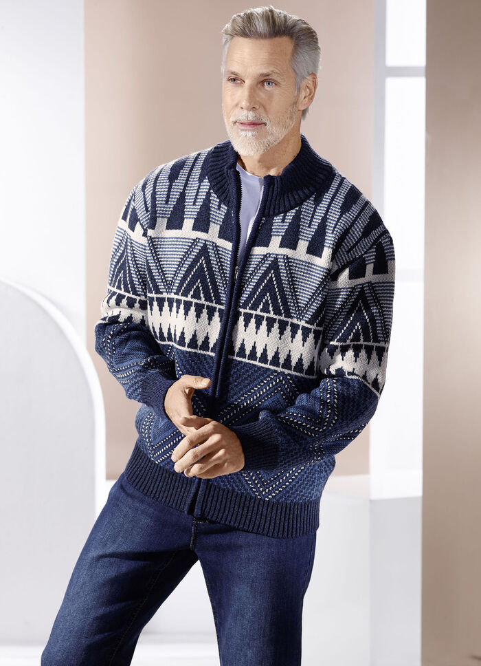 Jacke mit Jacquarddessin MARINE-ECRU-BLAU