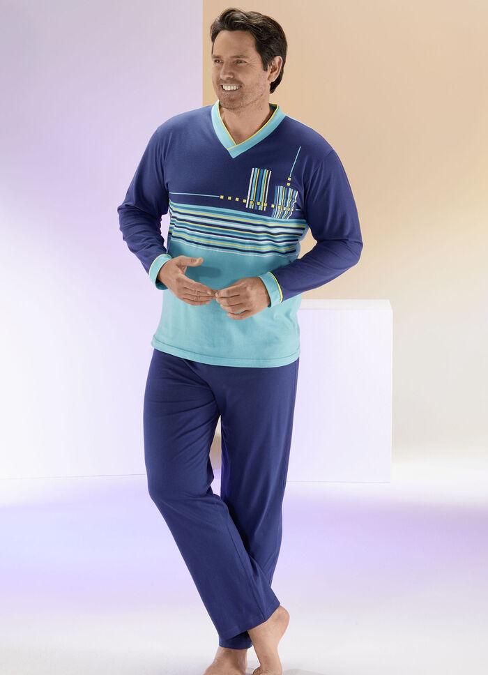 Schlafanzug mit V-Ausschnitt und Ringeldessin 