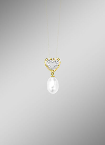 Herz-Anhänger mit Süßwasser-Zuchtperle und synth. Zirkonia 