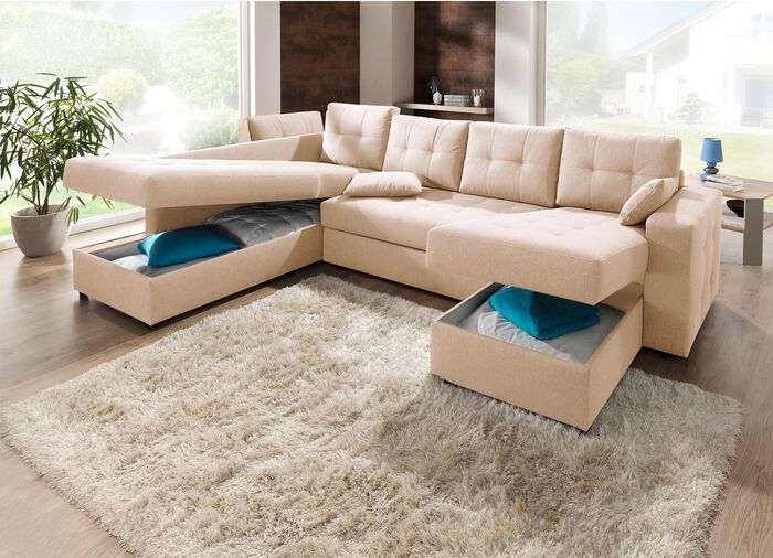 Polsterm&ouml;bel mit Bettfunktion verschiedene Ausf&uuml;hrungen BEIGE