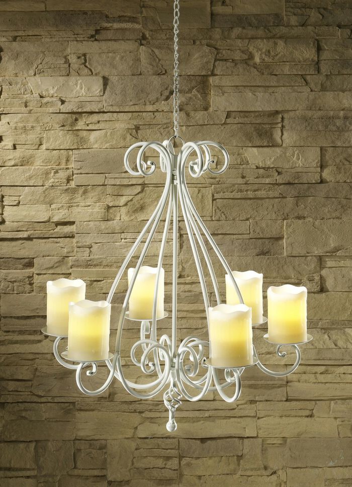 Kerzenleuchter mit LED-Echtwachskerzen ANTIKWEISS