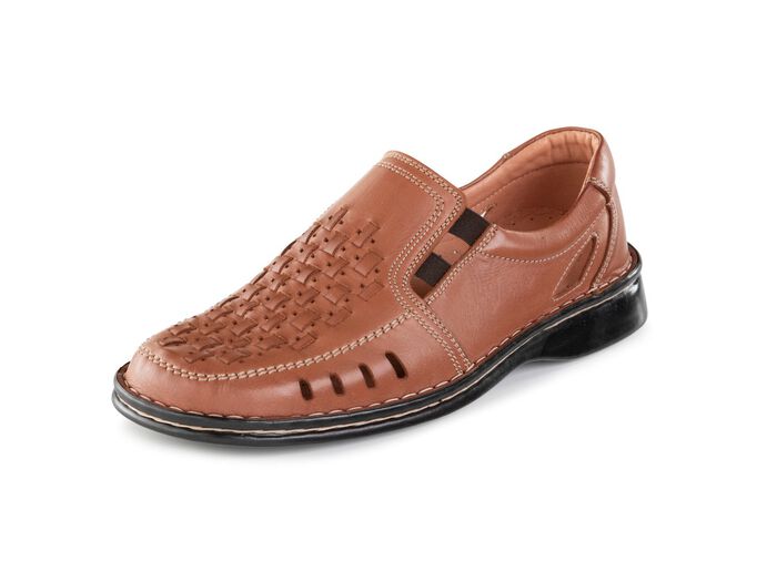 GINO GALANTE, sommerliche Herren-Slipper, mit Gummizug COGNAC