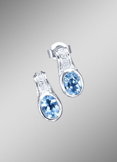 Massive Ohrstecker mit Blautopas und Zirkonia 