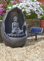 Solar-Brunnen Buddha mit Hybrid-Power (Solar + Akku) 