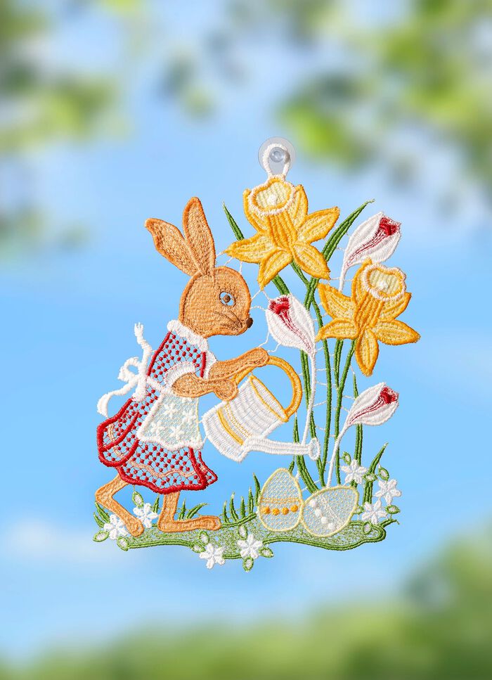 Fensterbild H&auml;sin aus echter Plauener Spitze 