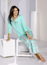 Schlafanzug, lange Knopfleiste, 3/4 lange Ärmel und lange Hose 