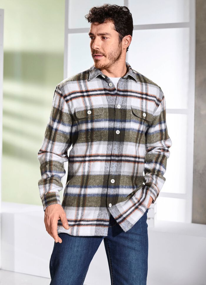 Kariertes Overshirt KHAKI-WOLLWEISS KARIERT
