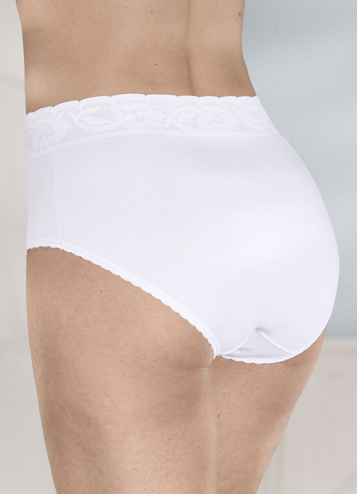 Fünferpack Slips mit Elastikspitzenbund 
