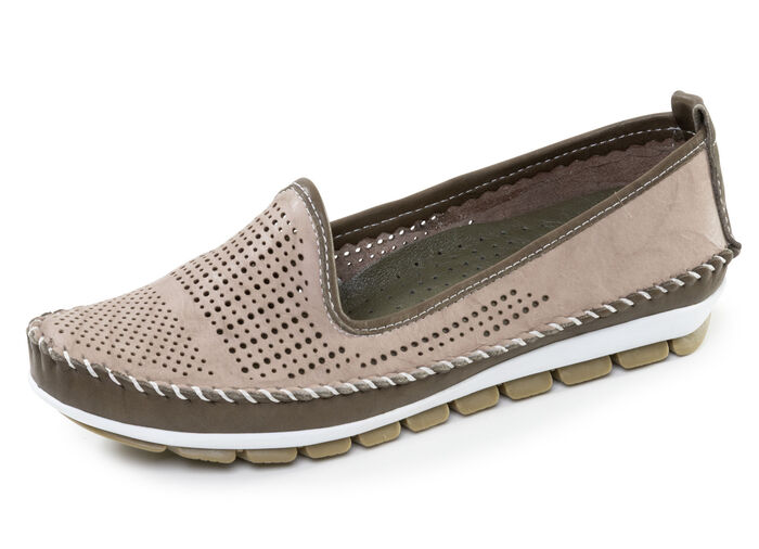 Gemini, sommerliche Damen-Slipper, Weite G, mit herausnehmbarem Fu&szlig;bett TAUPE-OLIV