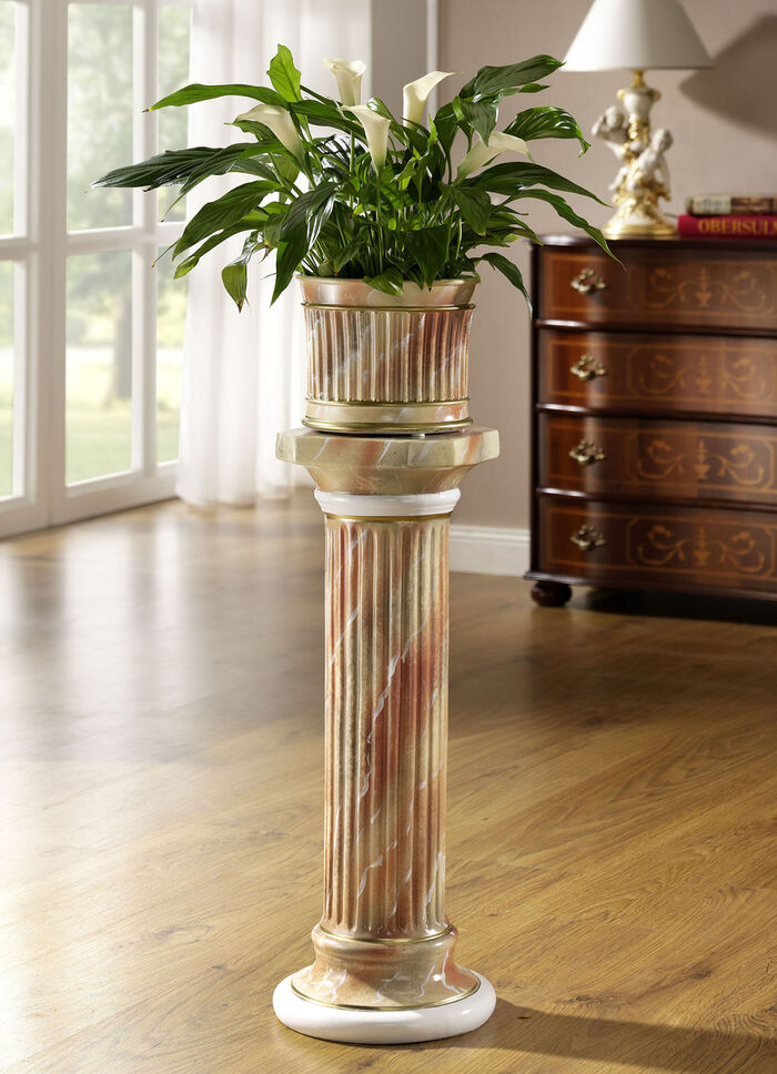 Handgefertigte und handbemalte S&auml;ule mit &Uuml;bertopf MARMOROPTIK