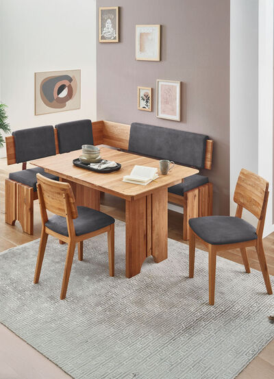 Eckbankgruppe mit Gestell aus massiver, geölter Eiche 