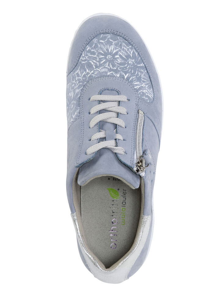 Waldl&auml;ufer Schn&uuml;rschuh mit floral bedrucktem Elastikmaterial BLEU-SILBER