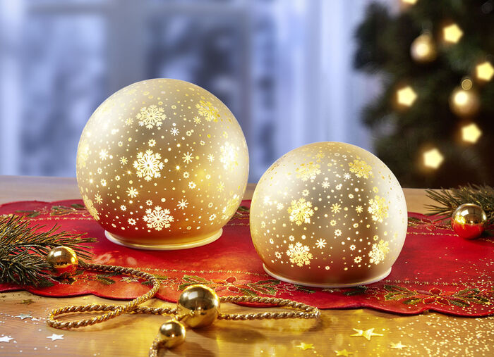 Batteriebetriebene, beleuchtete Kugeln, 2er-Set, aus Glas GOLD