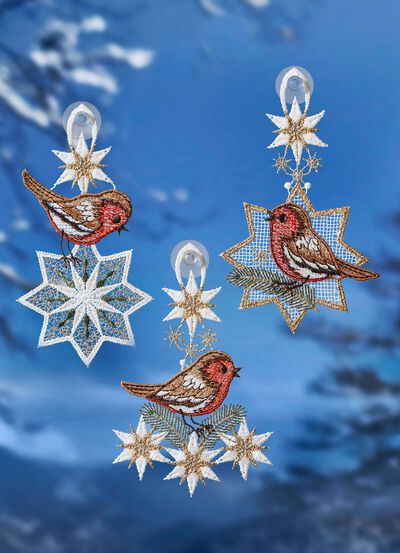 Fensterbild, 3er Set, aus echter Plauener Spitze 