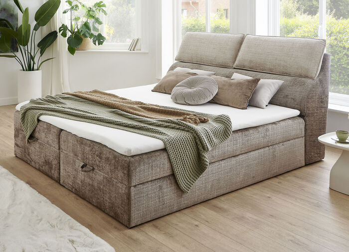 Boxspringbett mit Bettkasten und Kaltschaumtopper BEIGE-BRAUN