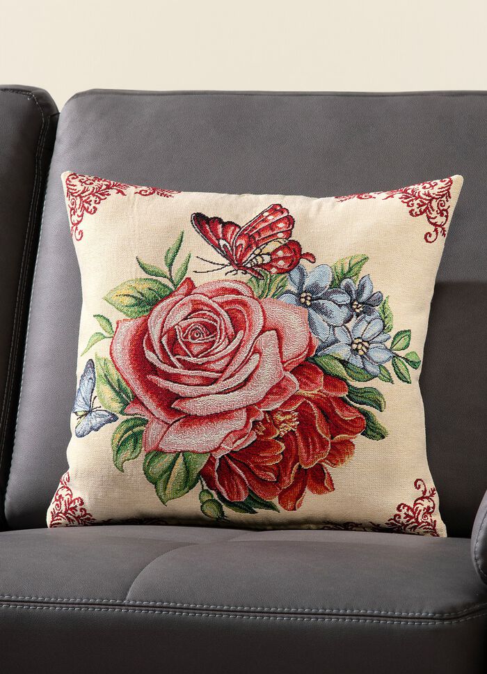 Kissenbezug mit Rosenmotiv und Schmetterling 