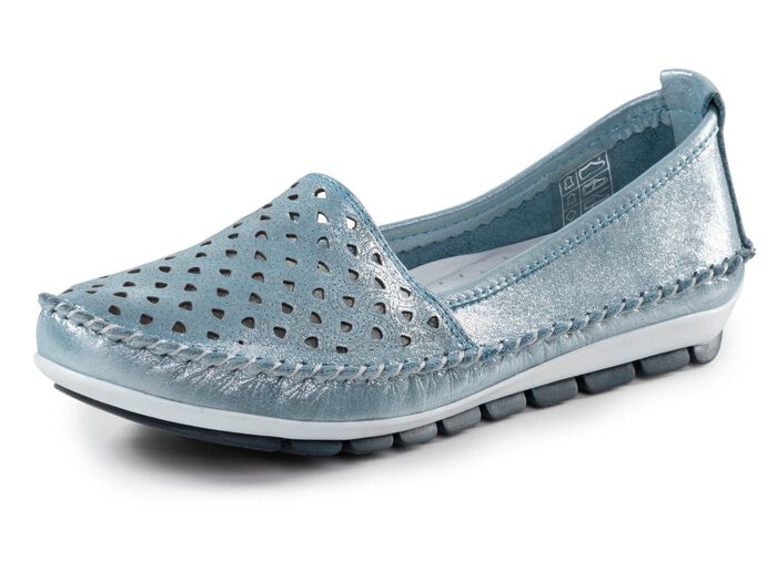 Gemini Mokassin-Slipper aus weichem, gl&auml;nzend gepr&auml;gtem Nappaleder JEANSBLEU