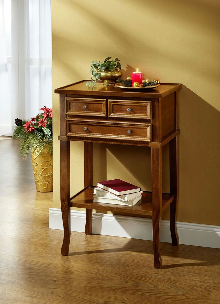 Beistelltisch mit Schubladen und Metallgriffen NUSSBAUM