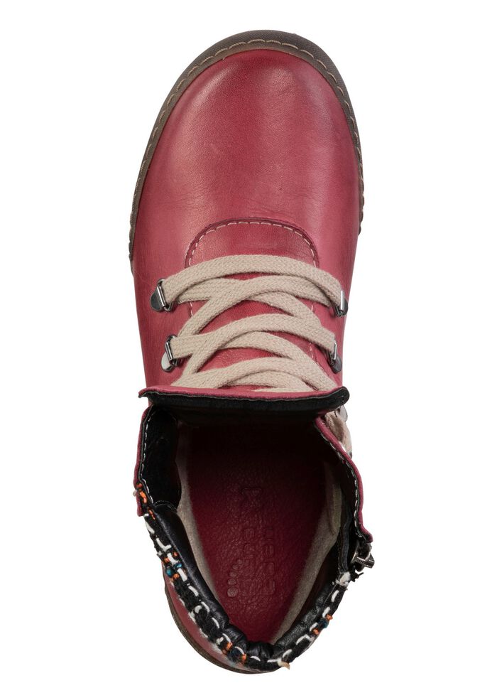 ELENA EDEN Schn&uuml;r-Bootie mit gepolstertem Textil-Schaftrand GRANATROT