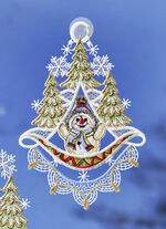 Fensterbilder Schneemänner aus echter Plauener Spitze BUNT