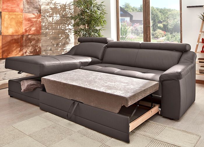 Frei im Raum aufstellbare Polsterecke mit Kopfteilverstellung SCHLAMM