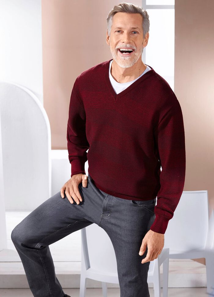 V-Pullover mit Strukturdessin in 3 Farben 