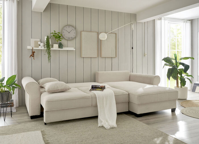 Moderne Polsterecke mit Bettfunktion CREME
