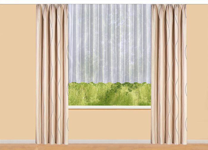 &Uuml;bergardine mit Wellen-Dessin und Universalschienenband BEIGE