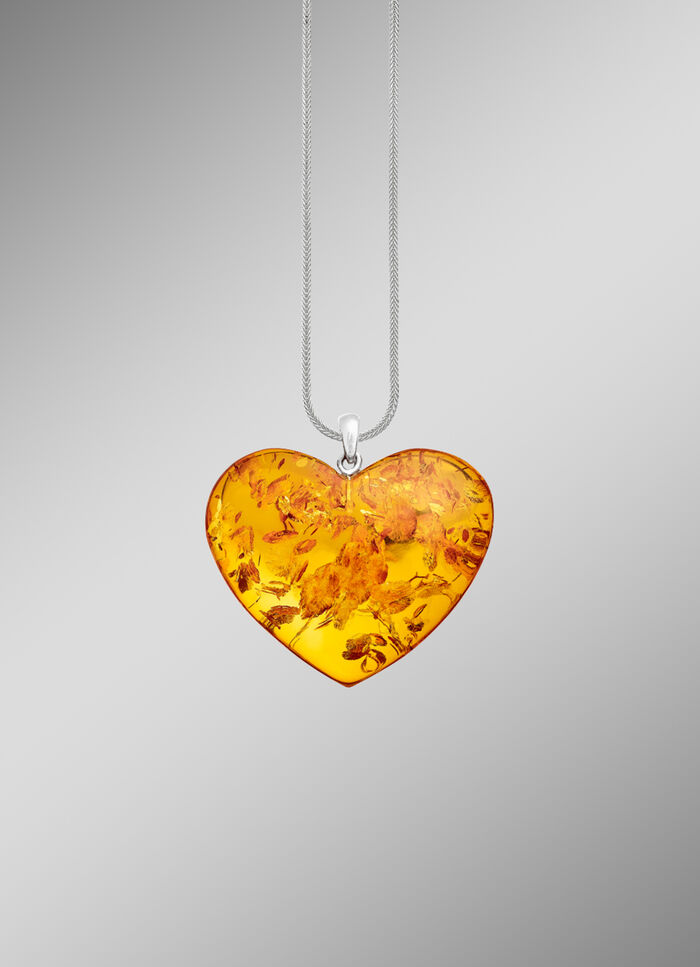 Großer Herz-Anhänger mit echt Bernstein 