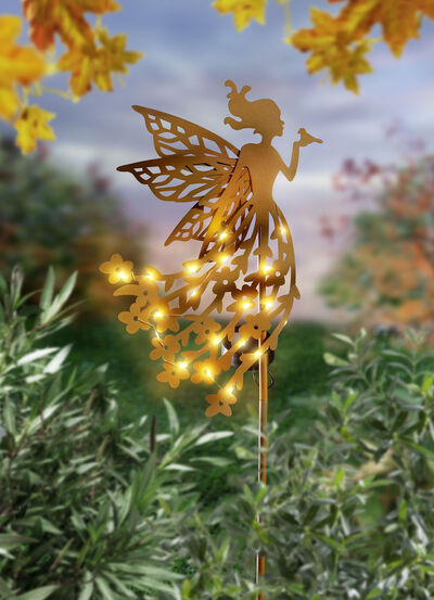 Solar-Blütenfee aus gerostetem Metall 