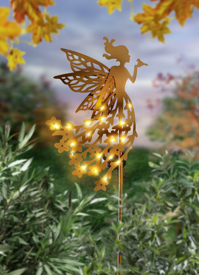 Solar-Blütenfee aus gerostetem Metall 