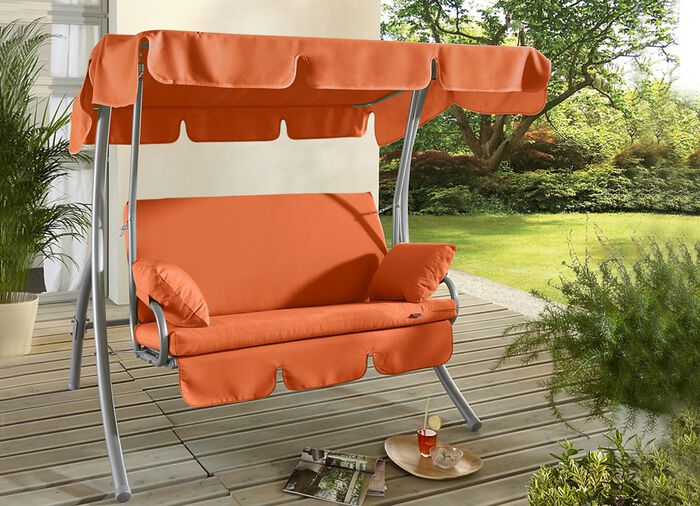Hollywood-Schaukel mit Gestell aus verzinktem Stahlrohr ORANGE
