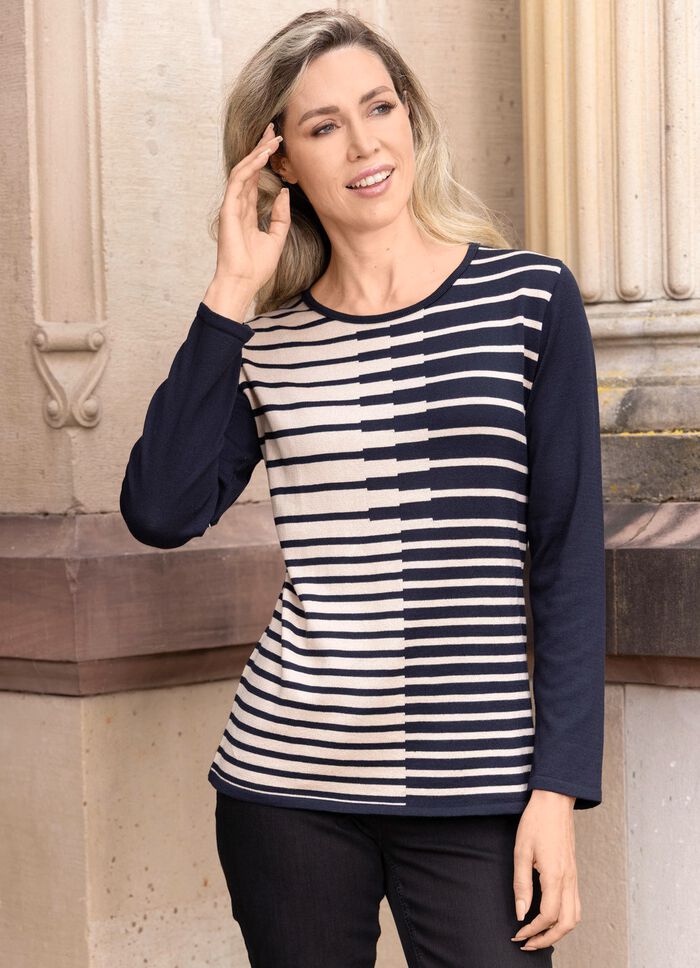 Pullover in Feinstrick MARINE-BEIGE