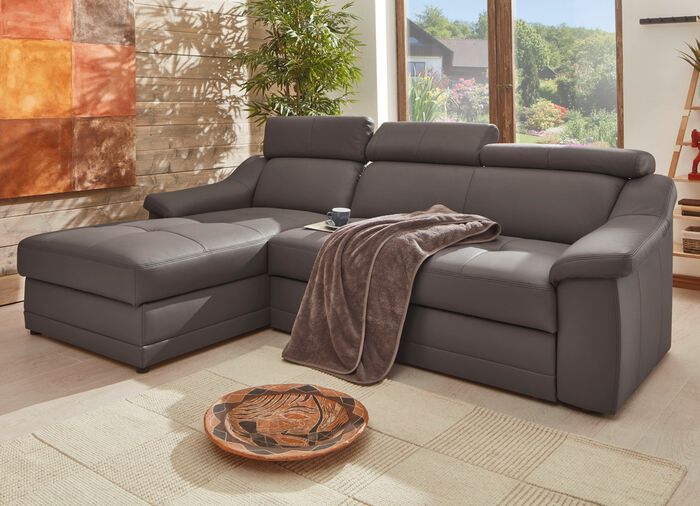 Frei im Raum aufstellbare Polsterecke mit Kopfteilverstellung SCHLAMM